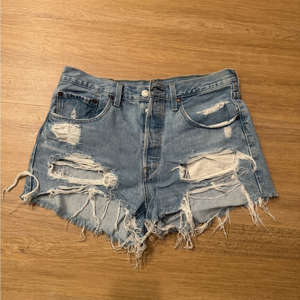 Levi's Light Blue Distressed Denim Cutoff Shorts